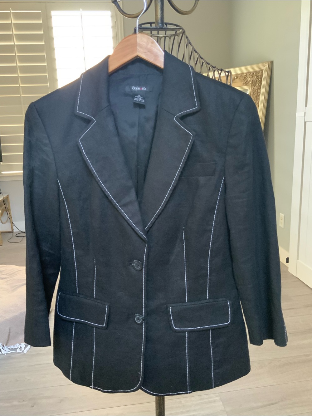 Style & Co. Com Blazer Jacket 100% Linen Pocket Lined Black Career 8